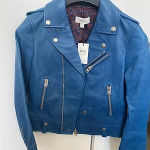 NEW COACH FLORAL MOTO JACKET SZ 2 Womens Style# 86509 Blue